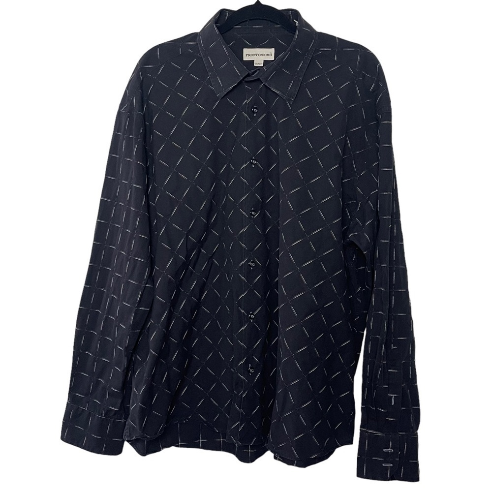 Pronto Uomo Mens Black Check Print Long Sleeve Shirt Size XXL